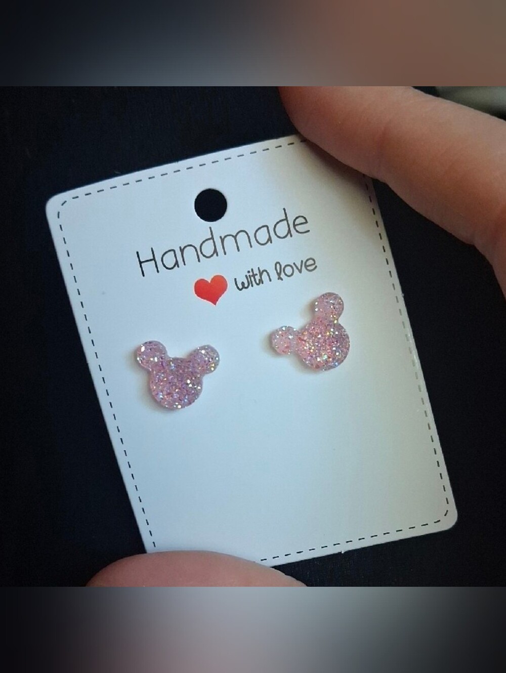$8 Each Or Bundle 5/$20 Handmade Pink Glitter Mickey-Shape Stud Earrings